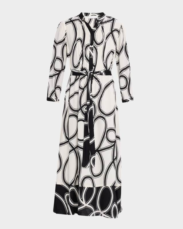 The Mila Dotted Swirl-Print Pintuck Midi Dress
